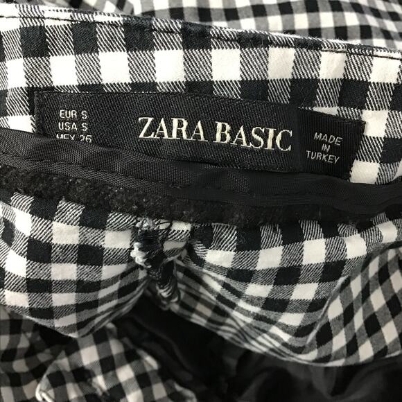 NEW ZARA Black White Gingham Check Plaid Mid Rise Ankle Crop Pant Pockets S - Picture 9 of 9